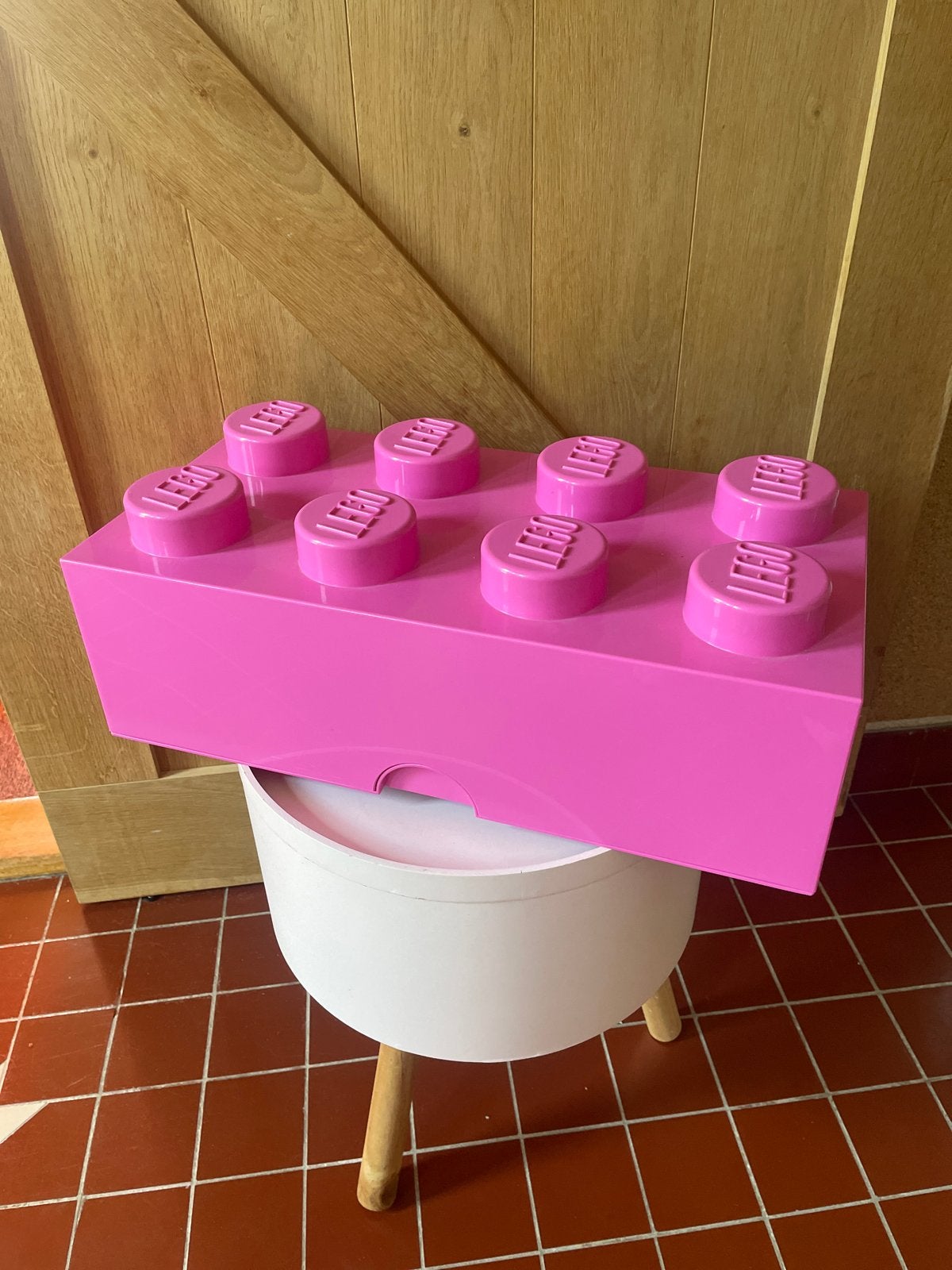Roze LEGO opbergdoos - Grote LEGO steen, Ophalen of Verzenden, Gebruikt, Overige merken