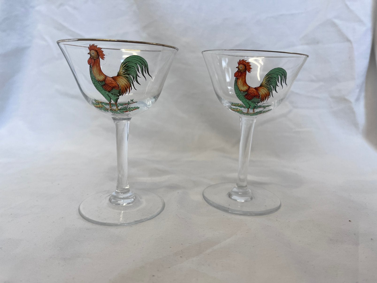 vintage Art Deco cocktailglazen met haan, Ophalen of Verzenden, Zo goed als nieuw, Borrel- of Shotglas