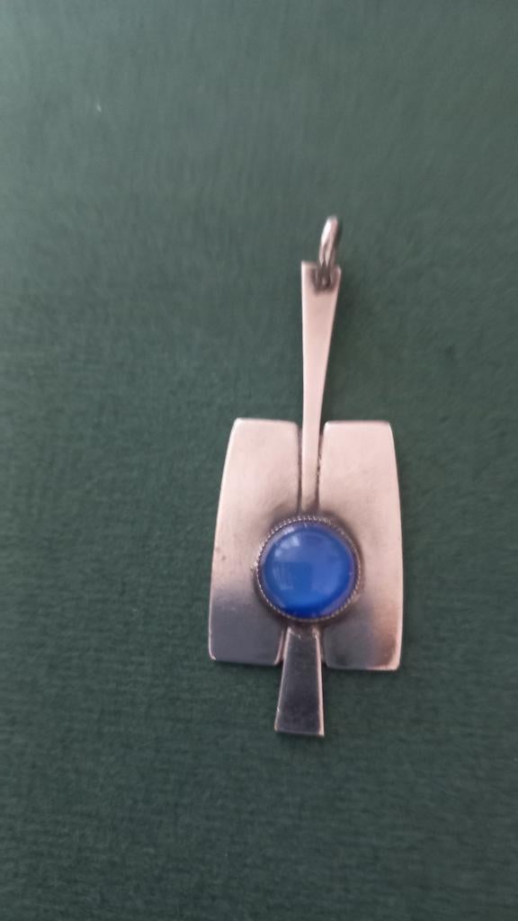 Jorgen Jensen zilveren hanger met blauwe kraal, Sieraden, Tassen en Uiterlijk, Ophalen of Verzenden