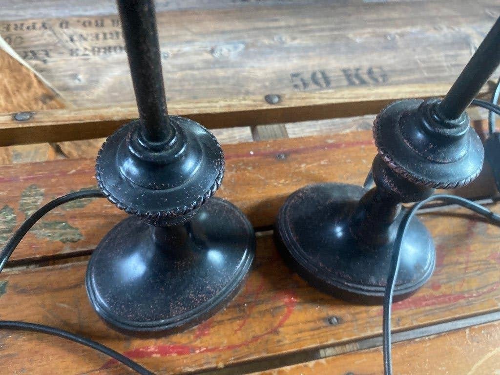 2  metalen lampenvoeten, Gebruikt, Met schakelaar, Zwart, Metaal
