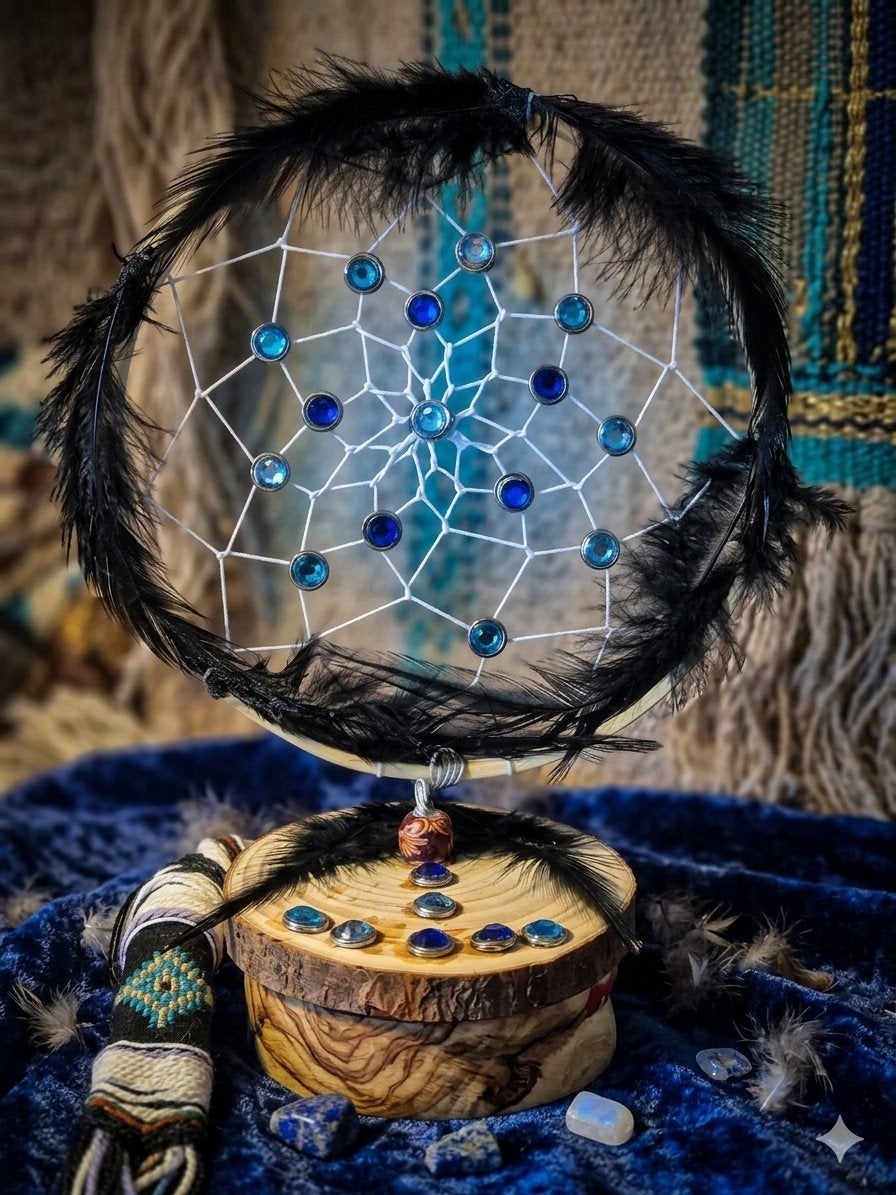 Dromenvanger zwart met glinsterende blauwe eyecatchers, Blauw, Boho, Nieuw, Ophalen of Verzenden