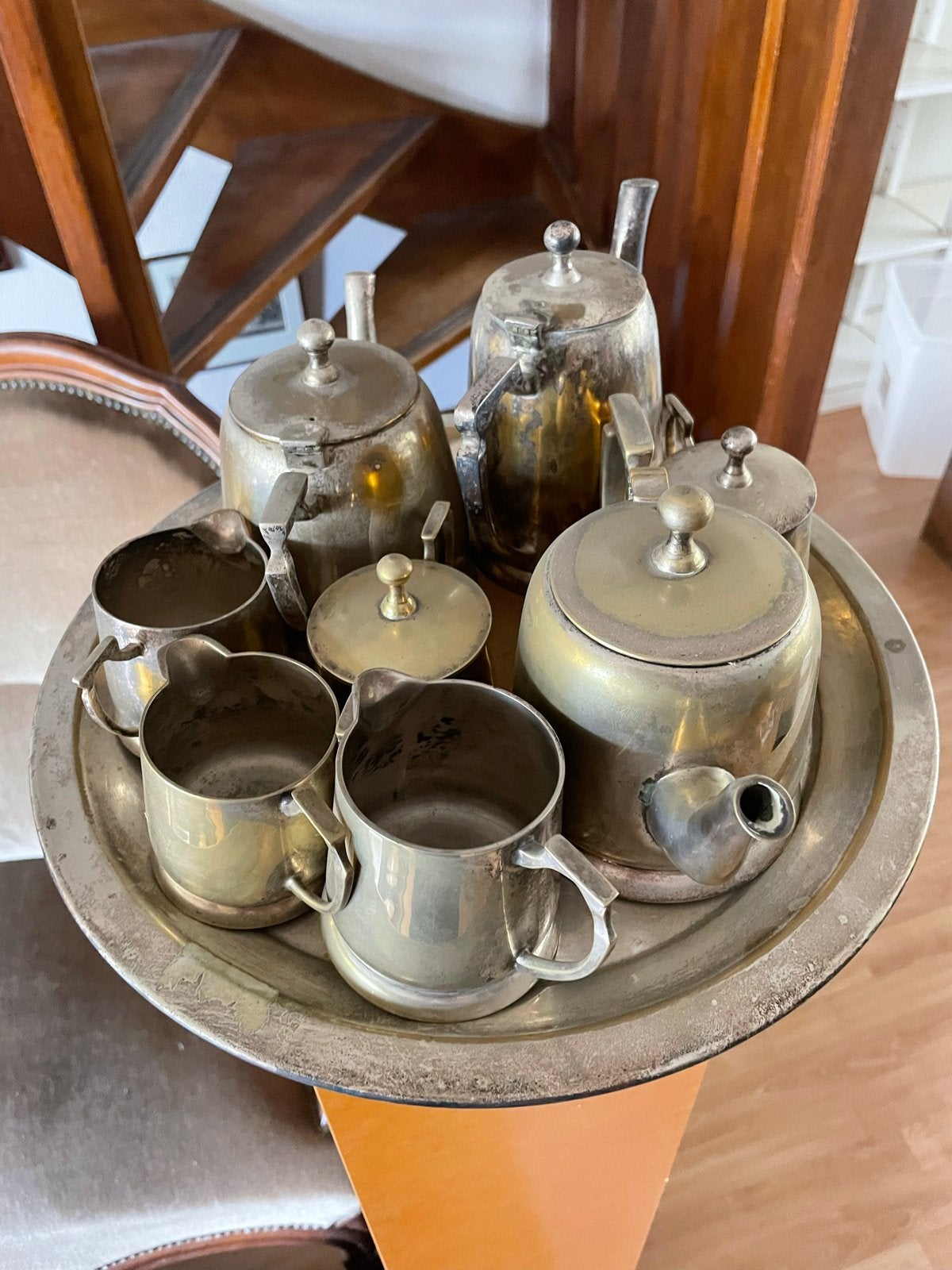 Vintage verzilverd theeservies / koffieservies op dienblad, Ophalen of Verzenden, Zilver