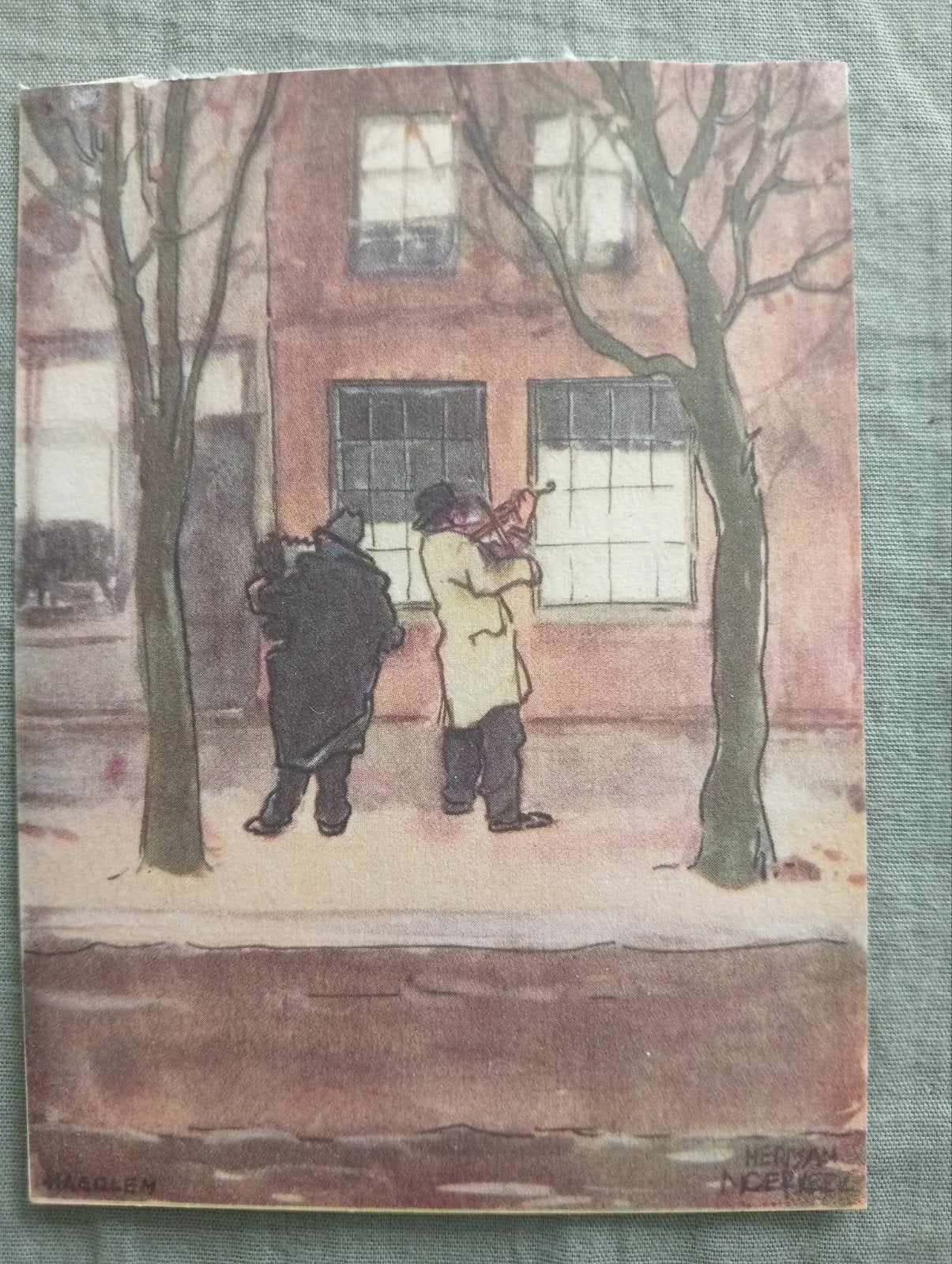 Herman Moerkerk prentje 1934 muzikanten Haarlem, Ophalen of Verzenden