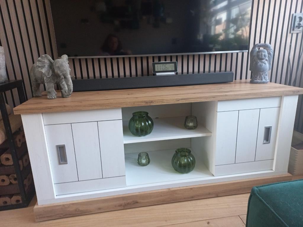 tv meubel landelijk modern, Huis en Inrichting, Kasten | Televisiemeubels, Ophalen, 150 tot 200 cm, Zo goed als nieuw, Minder dan 100 cm