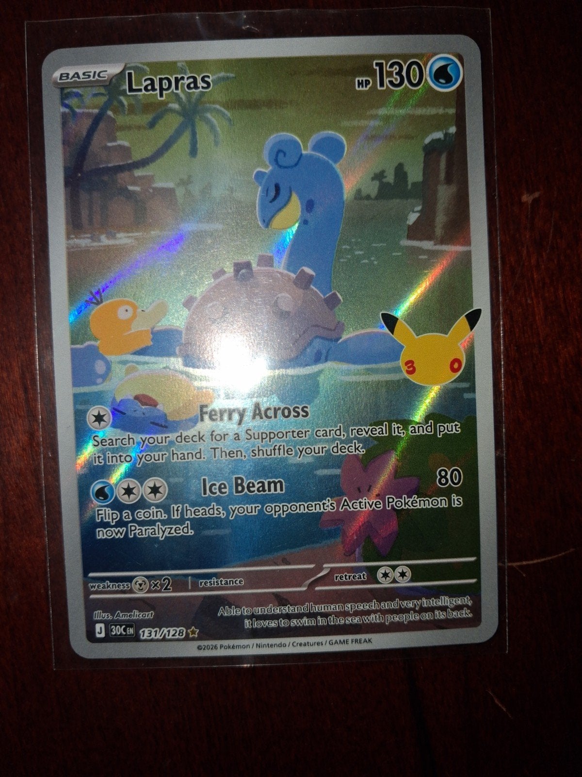 Lapras Pokémon Kaart - 30th Celebrations Anniversary, Ophalen of Verzenden, Nieuw, Losse kaart, Foil