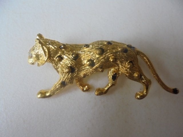 Mooie broche panter strass oogje massief, Overige materialen, 4 tot 7 cm, Ophalen of Verzenden, Zo goed als nieuw