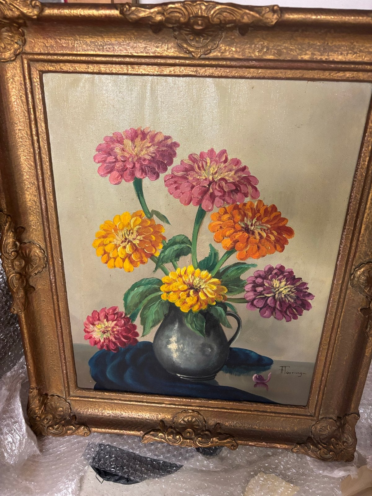 A.Torringa Kleurrijk Bloemenstilleven gesigneerd F. Torring, Ophalen, Doek, Realistisch, Stilleven