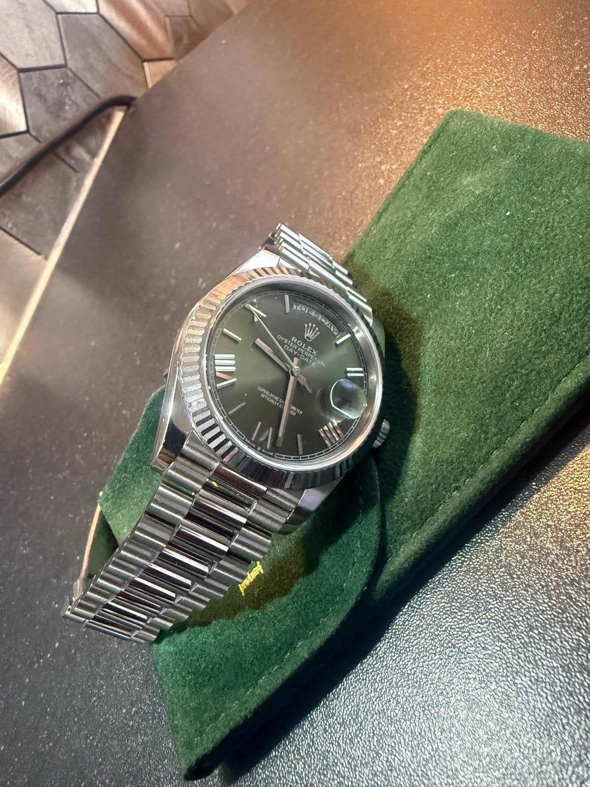 Rolex Daydate 40 white gold green 211 gr, Staal, Polshorloge, Nieuw, Ophalen of Verzenden