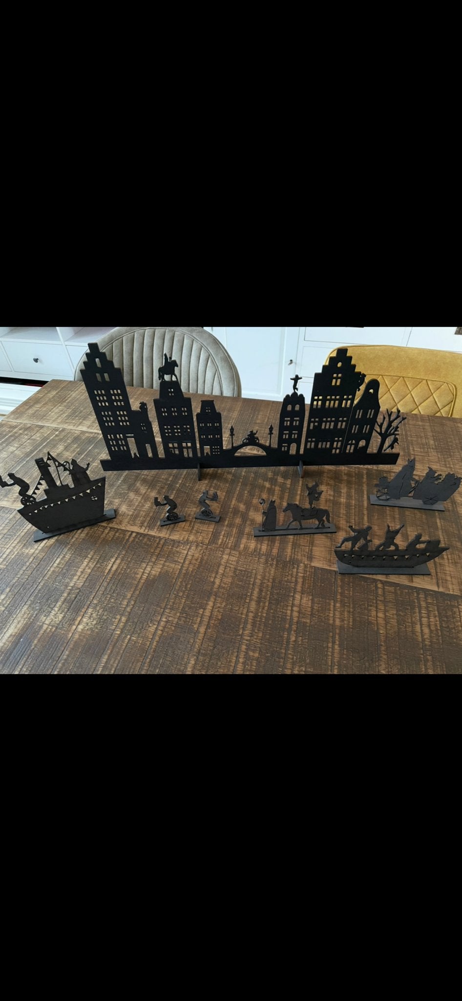 Sinterklaas decoratie set - Huisjes en figuren, Ophalen, Hout, Overige stijlen, Gebruikt