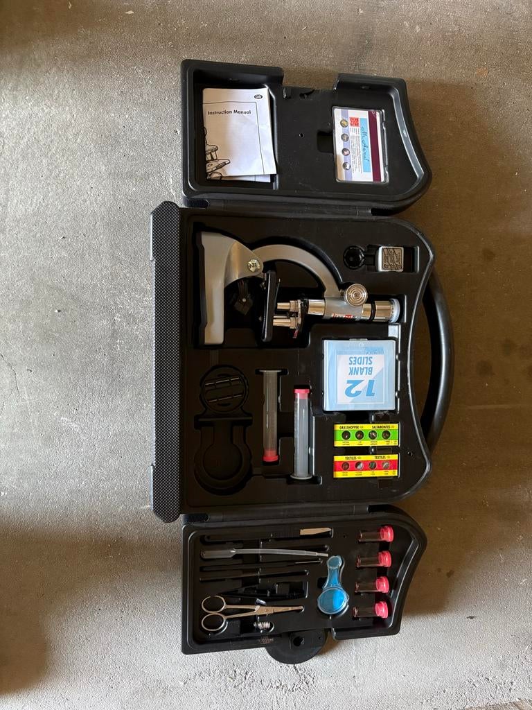 Microscoop set met accessoires en koffer, Audio, Tv en Foto, Optische apparatuur | Microscopen, Ophalen of Verzenden, Zo goed als nieuw