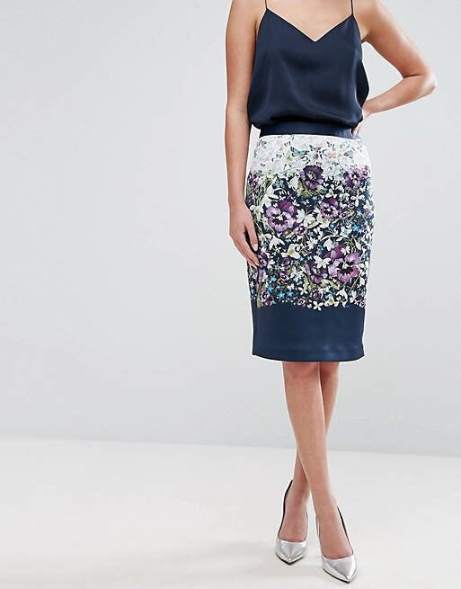 Ted Baker kleurrijk rok blauw tinten viooltjes print Ted3=38, Kleding | Dames, Maat 38/40 (M), Overige kleuren, Verzenden, Zo goed als nieuw