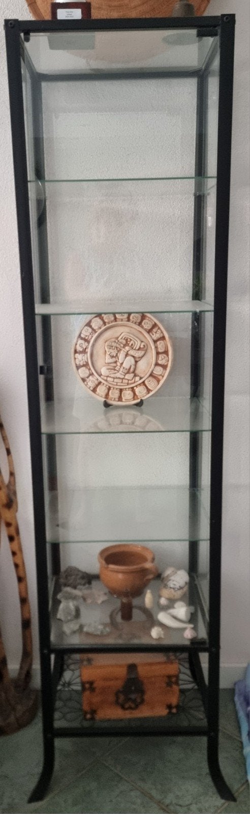 Glazen vitrinekast met metalen frame, Ophalen, Met plank(en), Minder dan 50 cm, Gebruikt