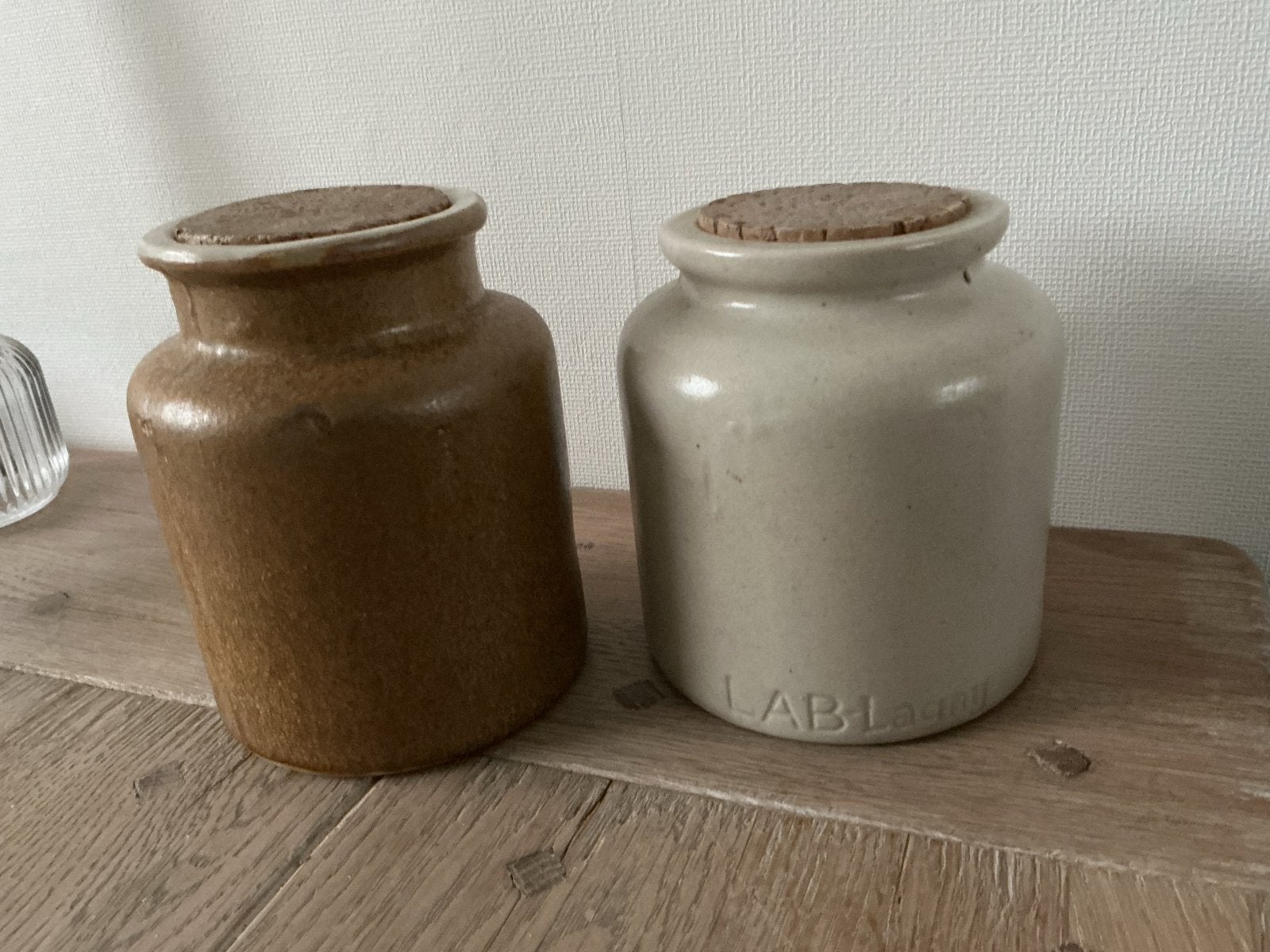 2 vintage mosterdpotten met kurken deksels 1 LAB Lagny, Ophalen of Verzenden