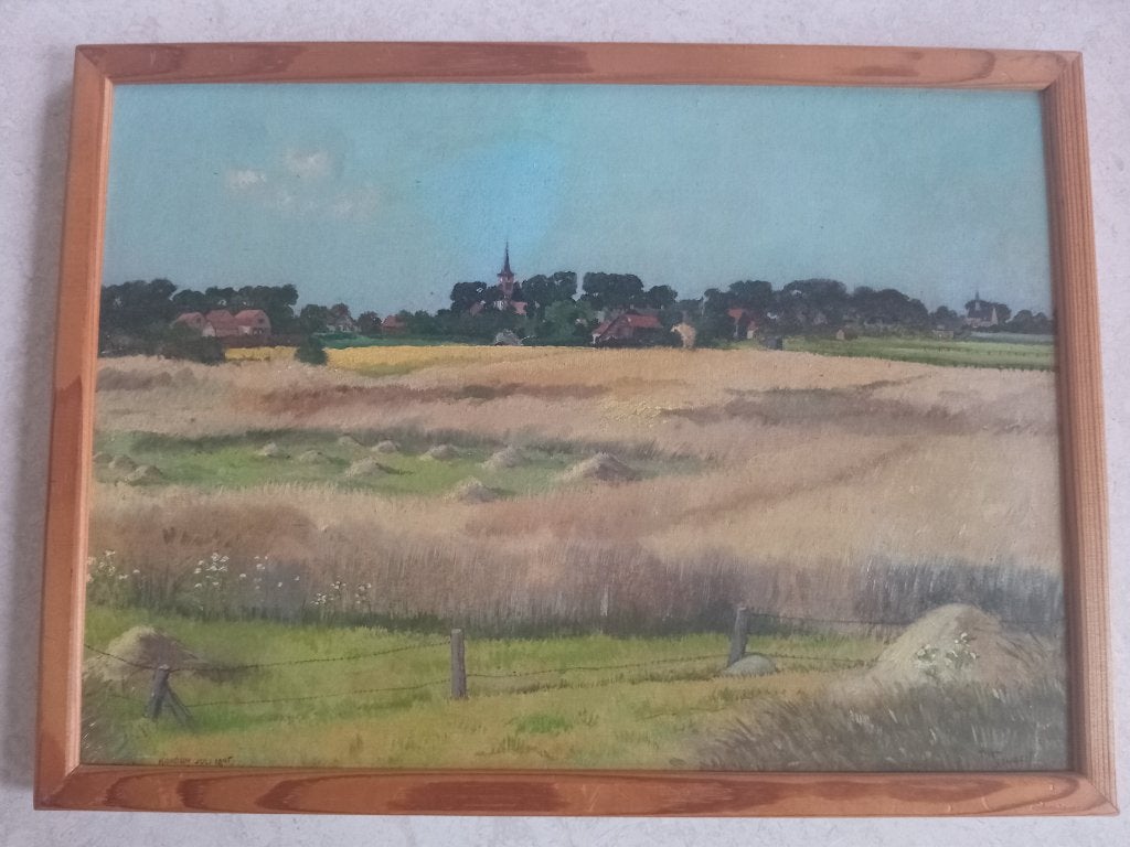 Schilderij, Koudum juli 1945 - Piet Schoen., Ophalen of Verzenden, Landschap