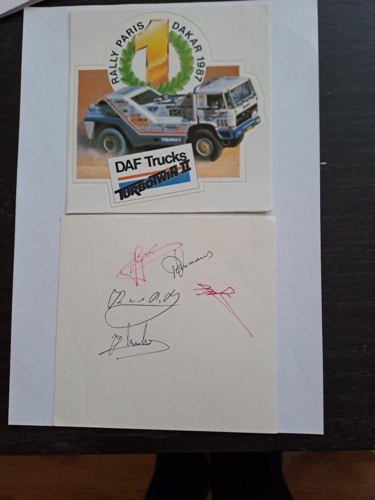Gesigneerde DAF Trucks Rally Paris-Dakar 1987 sticker, Ophalen of Verzenden, Zo goed als nieuw, Auto's