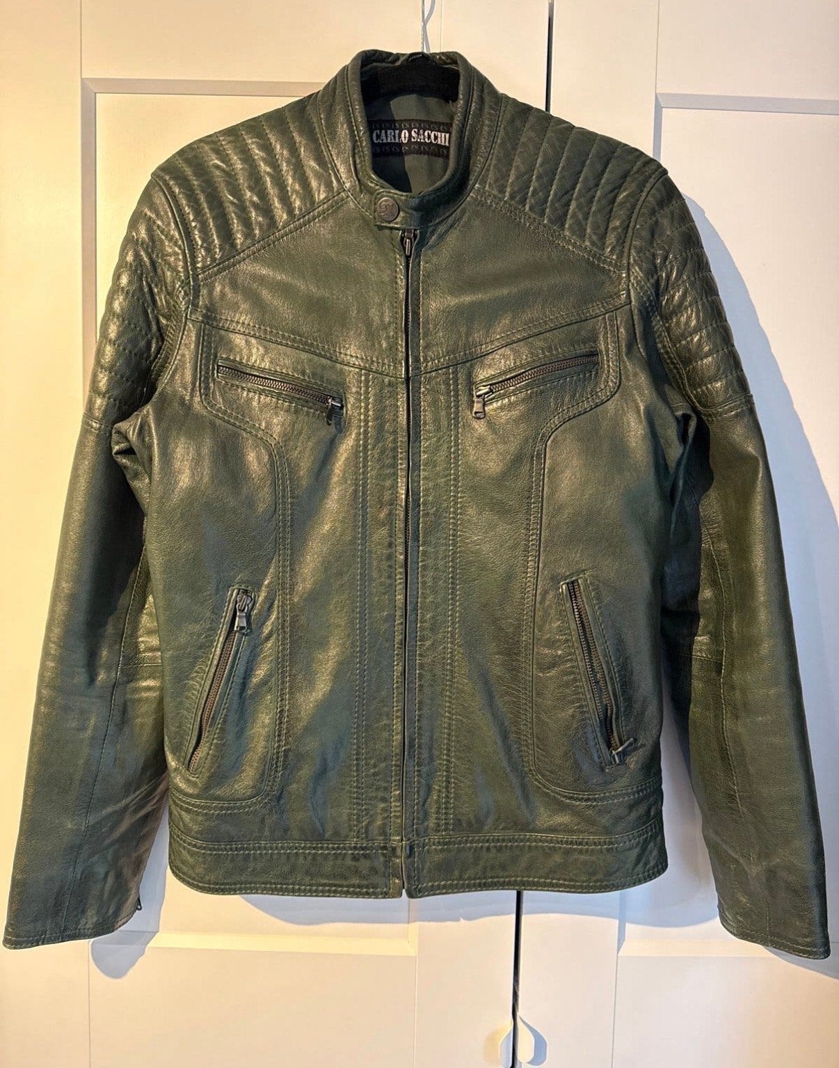 Heren leren jas Carlo Sacchi, maat 48, groen, Ophalen of Verzenden, Nieuw, Maat 48/50 (M), Groen