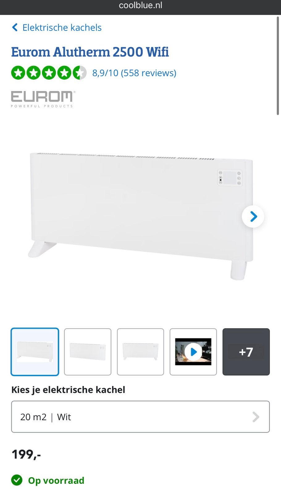 Eurom Convector Heater 2500 Watt met Wifi, Ophalen, 30 tot 80 cm, Kachel, Zo goed als nieuw