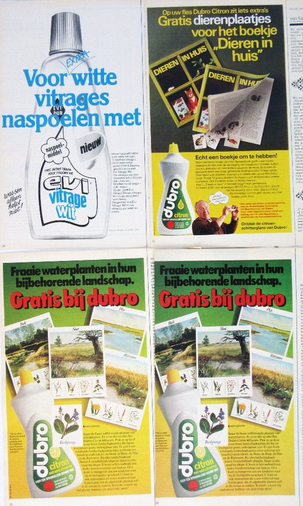 45+ vintage advertenties reclames schoonmaakproducten 75-77, Ophalen of Verzenden, Gebruikt, Overige typen