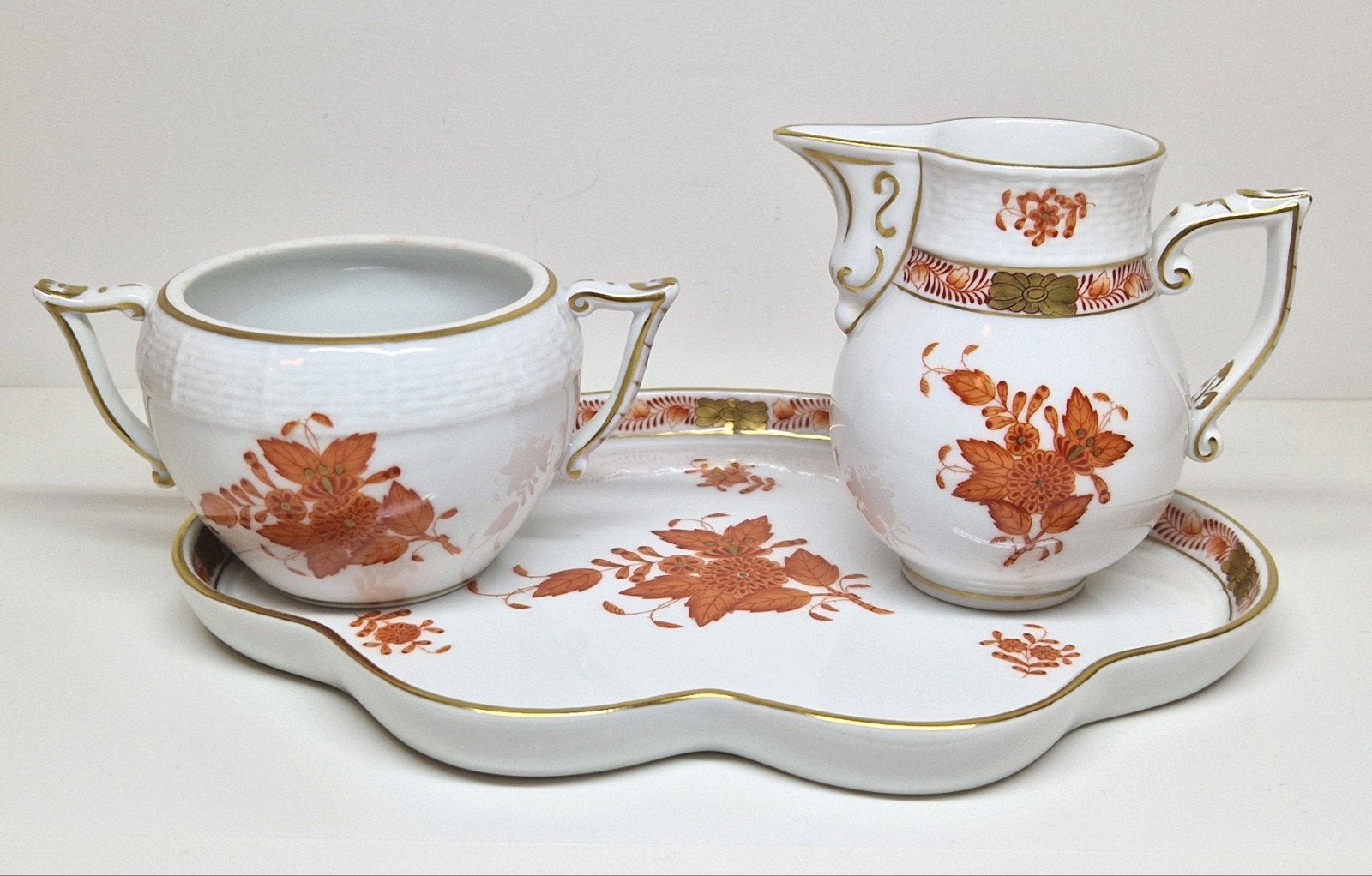 Herend roomstel Apponyi orange decor, Hongarije 20e eeuw., Antiek en Kunst, Antiek | Porselein, Ophalen
