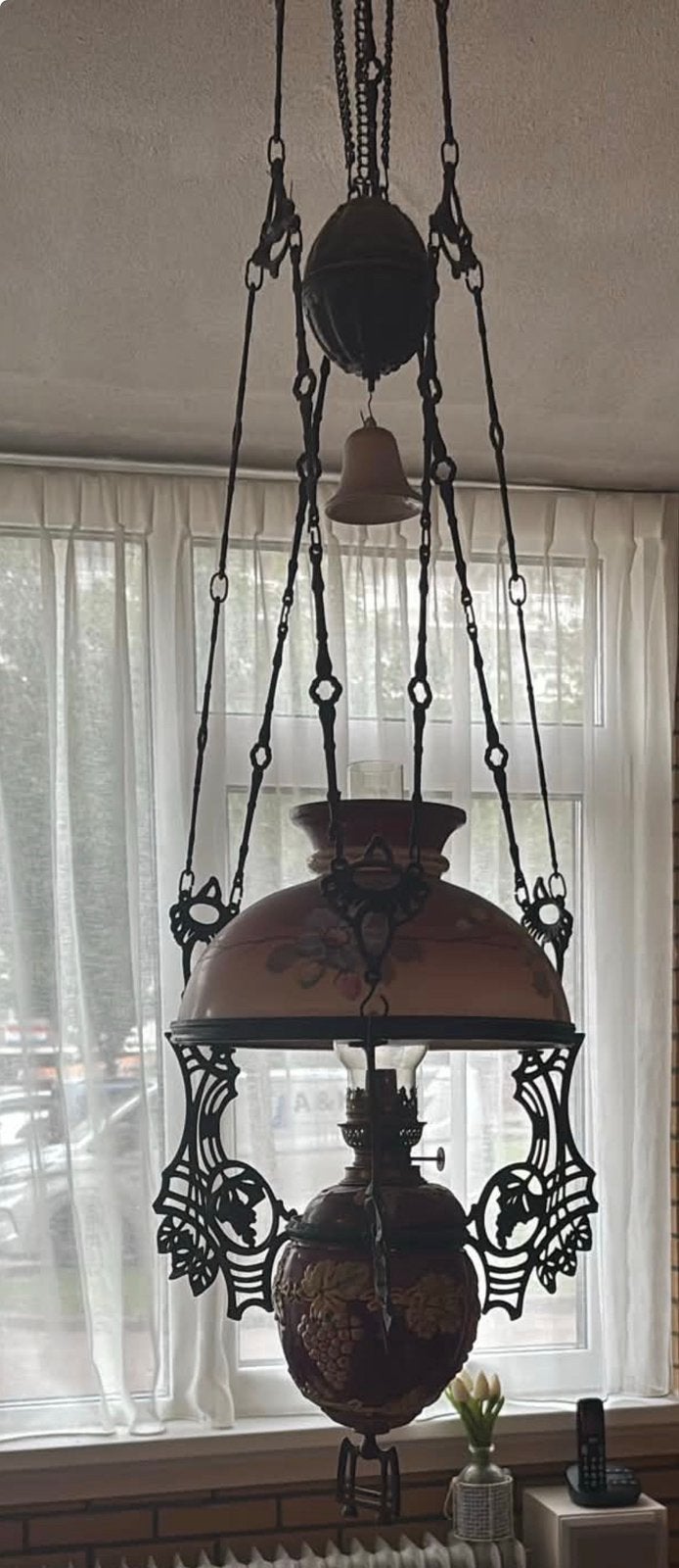 Authentieke olielamp / petroleum hanglamp, Antiek en Kunst, Antiek | Lampen, Ophalen