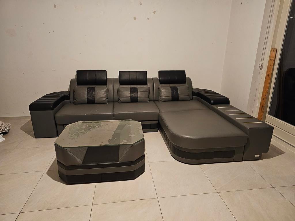 Uitklapbare hoekbank met salontafel, Ophalen, Vierpersoons of meer, Stof