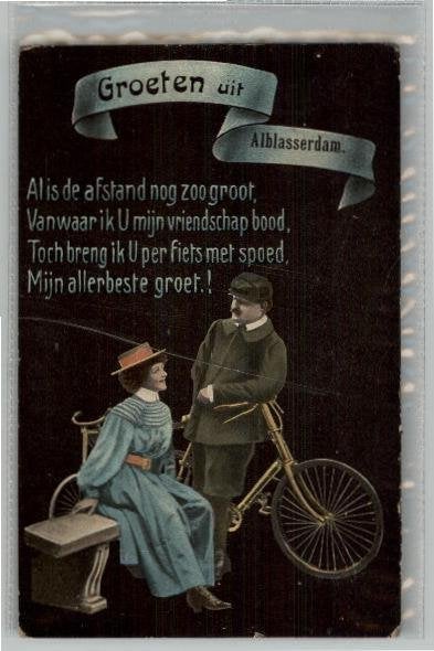Alblasserdam  met gedicht st 1912 3 zegels, Ophalen of Verzenden, Voor 1920, Gelopen, Zuid-Holland