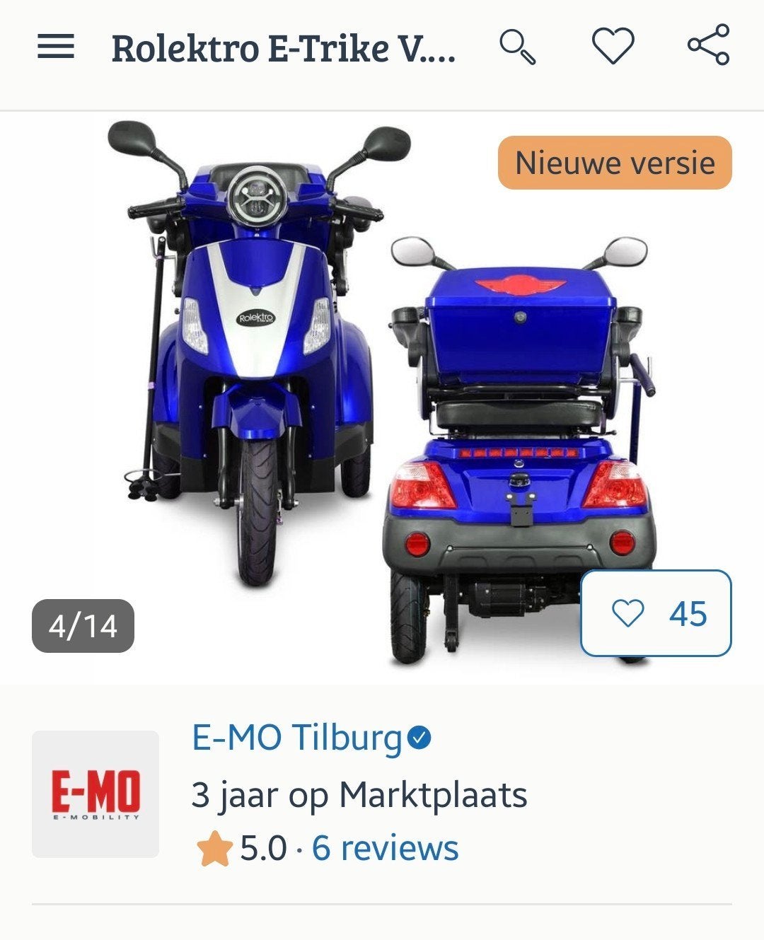 Zeer mooi Elektrische 3-wiel scooter, Ophalen, Zo goed als nieuw, Elektrisch, Overige merken
