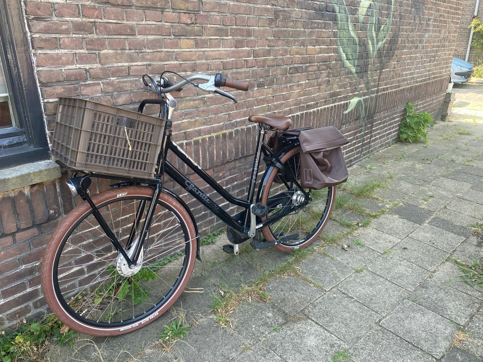 Gazelle stadsfiets met voordrager en fietstassen, Velgrem, Versnellingen, Ophalen of Verzenden, Zo goed als nieuw