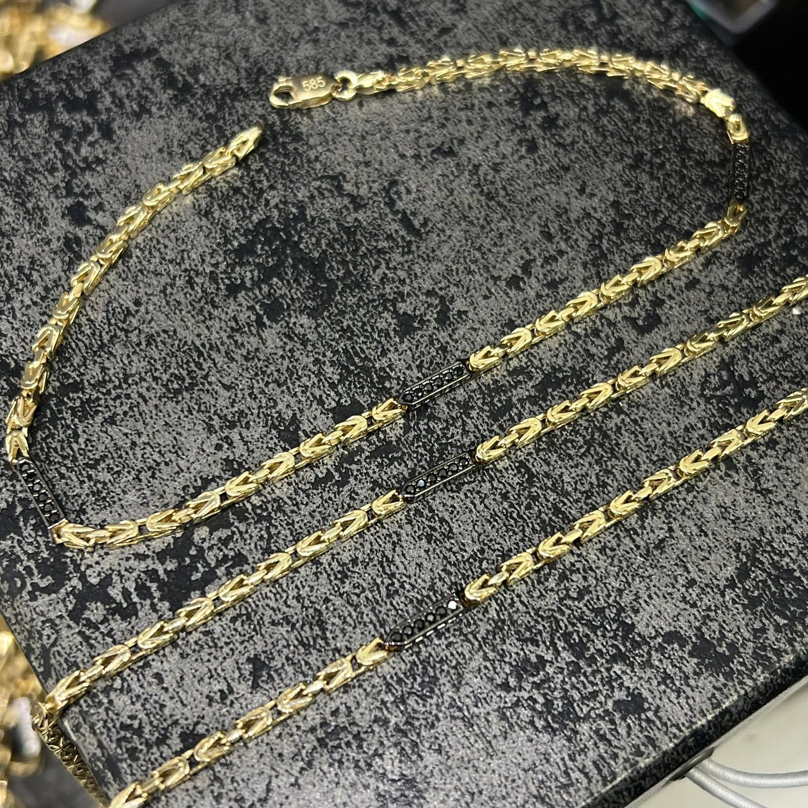 14k gouden koningsketting met armband set onyx stenen, Ophalen of Verzenden, Nieuw, Goud