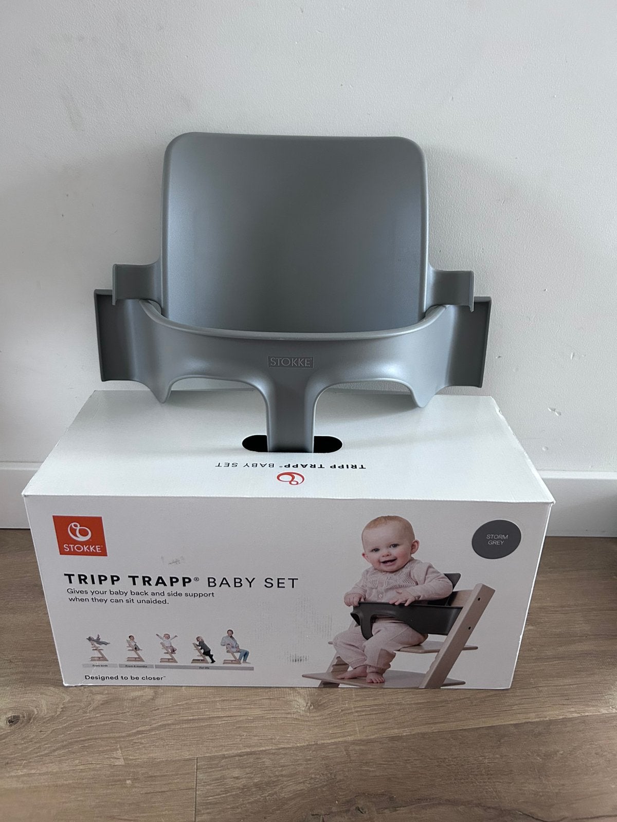 Stokke Tripp Trapp baby set Stormy Grey, Ophalen, Zo goed als nieuw, Meegroeistoel