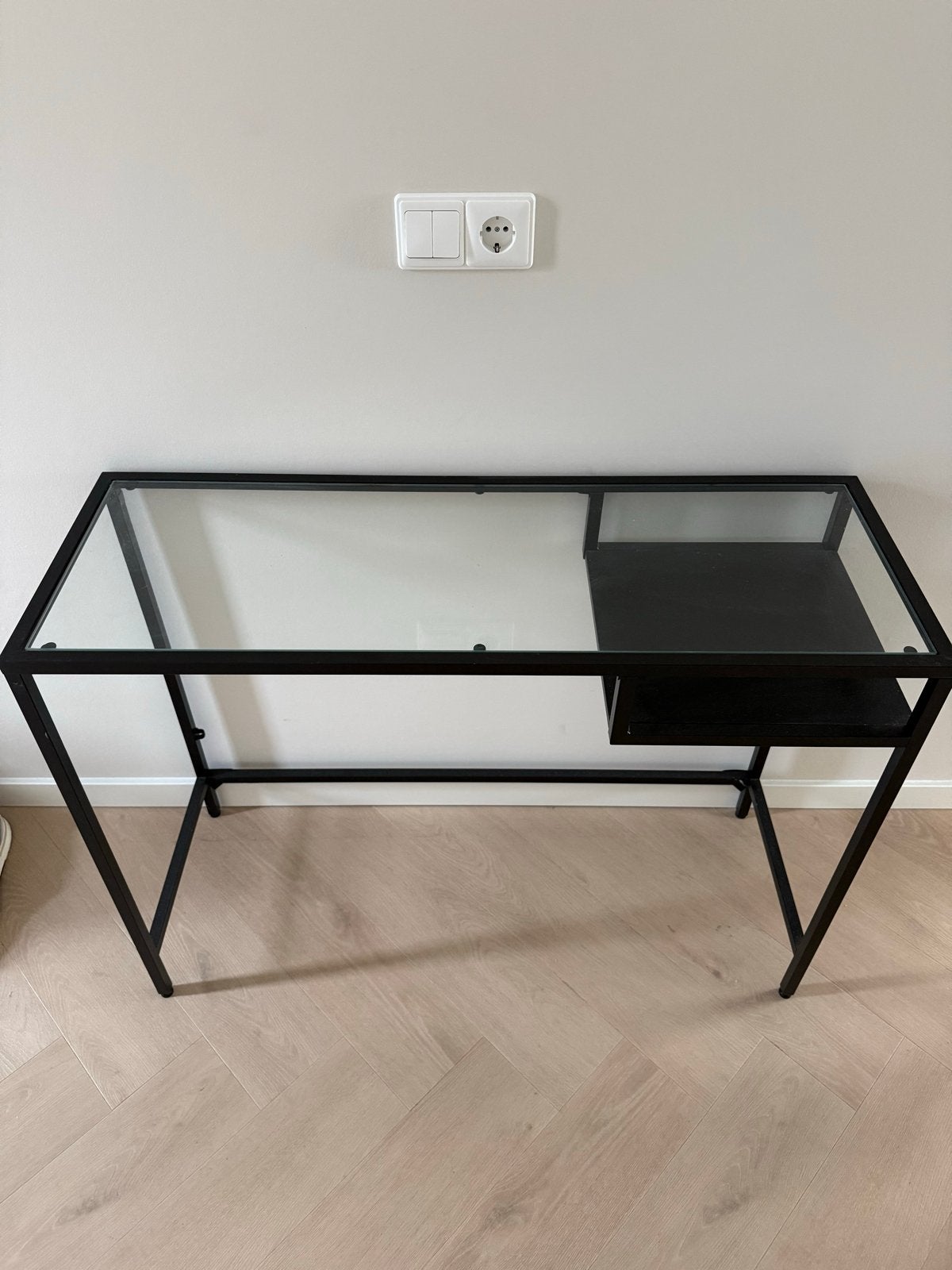 glazen bureau met metalen frame en lade - zonder krassen, Huis en Inrichting, Bureaus, Ophalen, Zwart, Met lades, Zo goed als nieuw