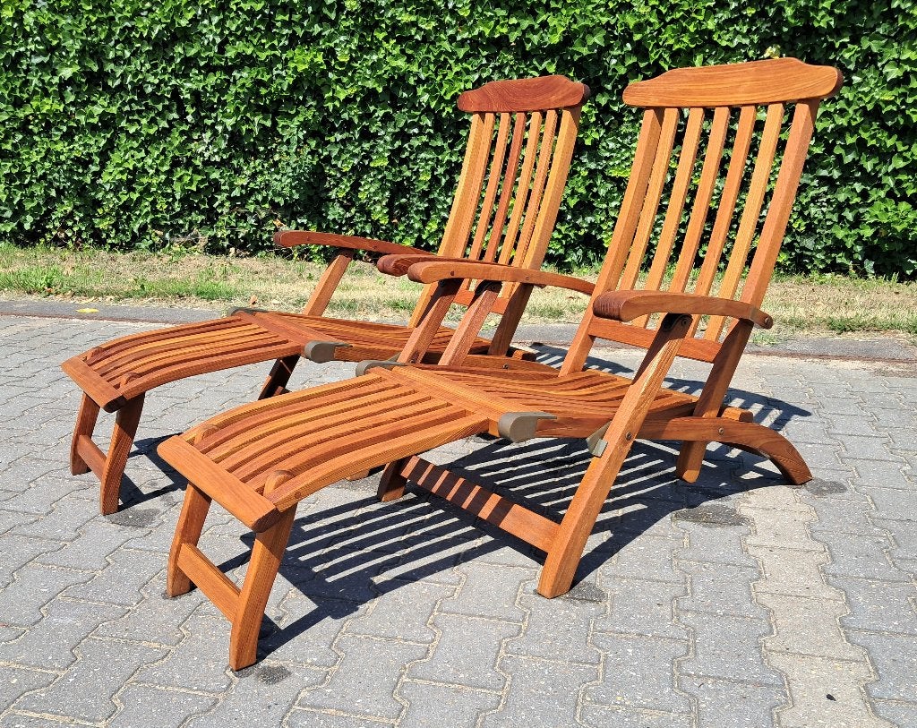 2 Teak & Garden Traditional Teak Victoria deckchairs, Ophalen, Gebruikt, Teakhout, Verstelbaar