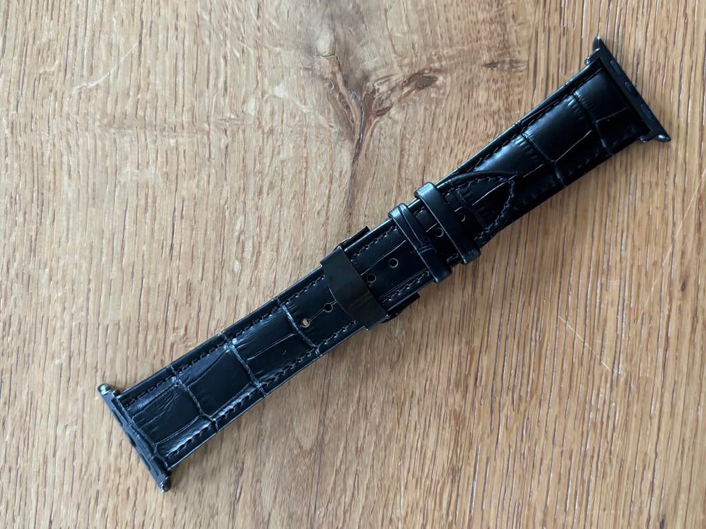 Leren horlogebandje zwart met krokodillenprint, Ophalen of Verzenden, Zo goed als nieuw