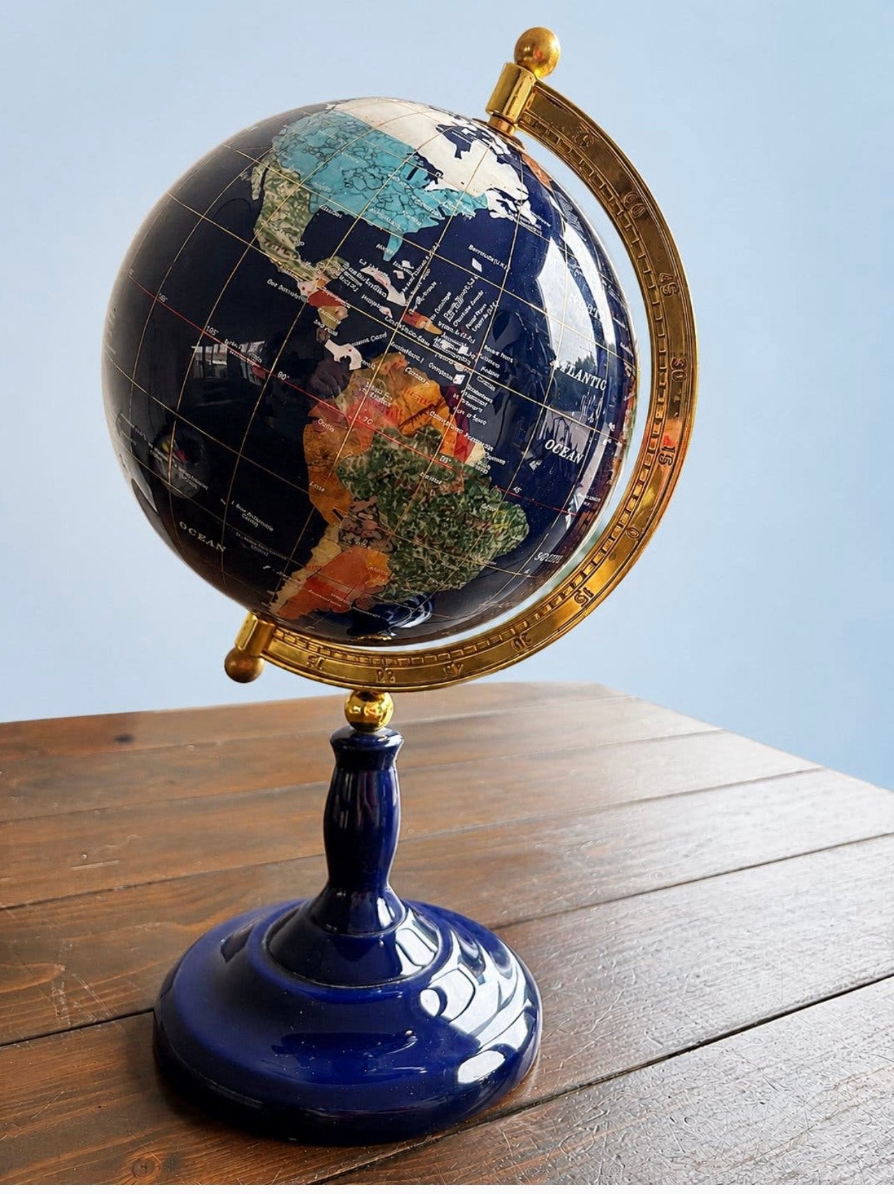 Grote lapis lazul globe wereldbol met edelstenen 40 cm, Ophalen, Zo goed als nieuw