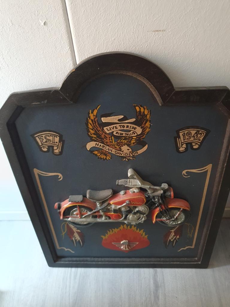 Deco bord Harley davidson motor hout, Ophalen, Rechthoekig, Minder dan 50 cm