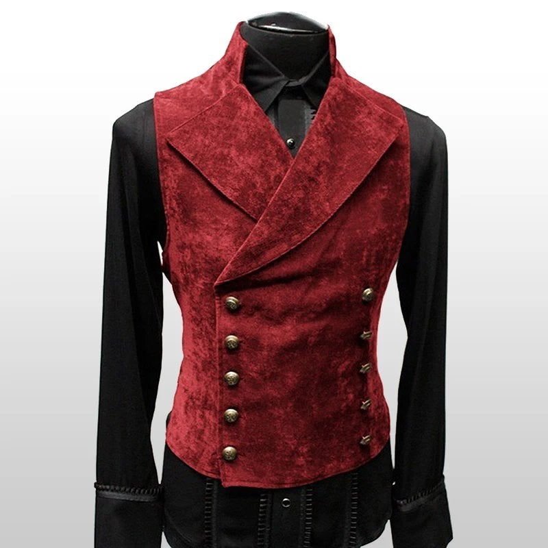 Rood suede heren giletje steampunk renaissance victoriaanse, Verzenden, Nieuw, Bovenkleding