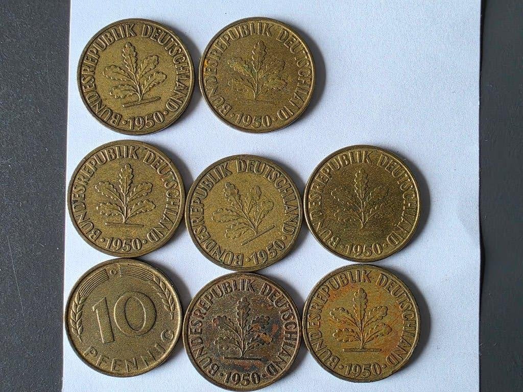 Partij 8x10 Pfennig 1950, Ophalen of Verzenden, Duitsland, Losse munt