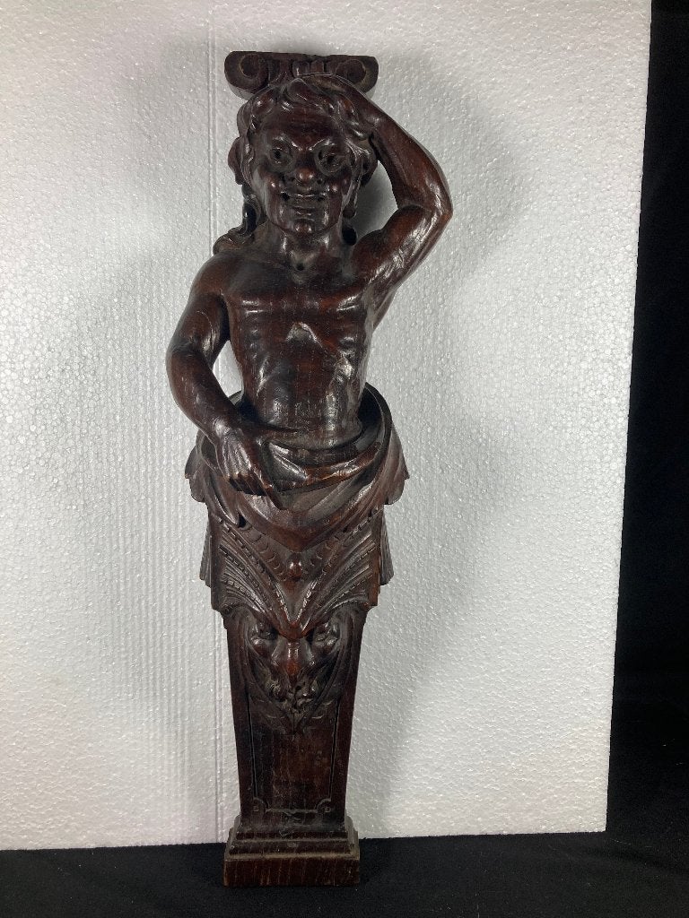 Antiek eiken houten atlant of kariatide 18e eeuw, Antiek en Kunst, Houtsnijwerk, Handgemaakt, Hout, Europa