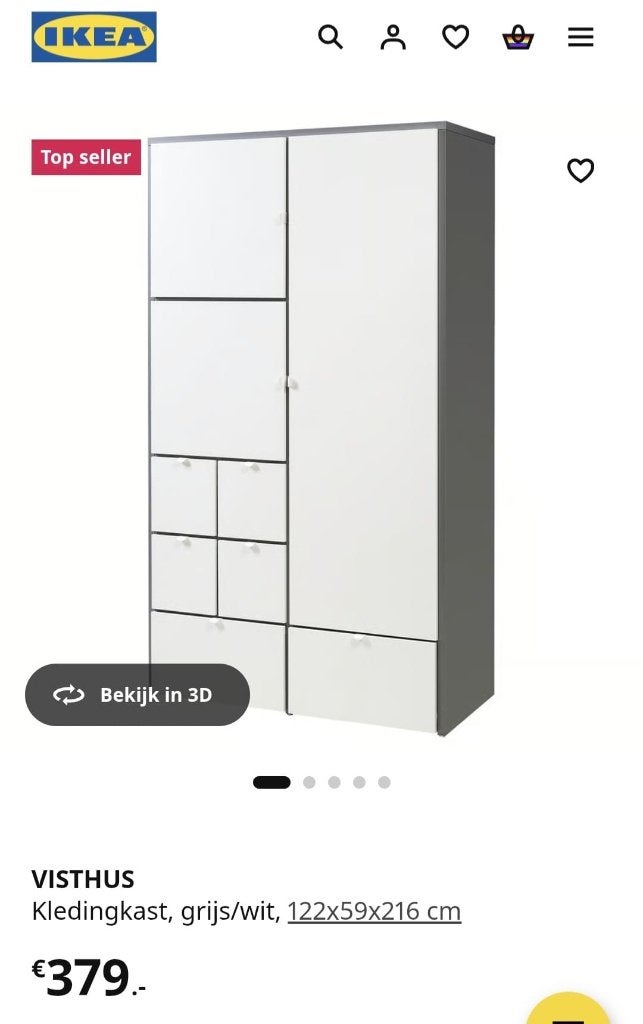 IKEA Visthus kledingkast wit/grijs 122x59x216cm, Overige materialen, 50 tot 100 cm, Zo goed als nieuw, 150 tot 200 cm