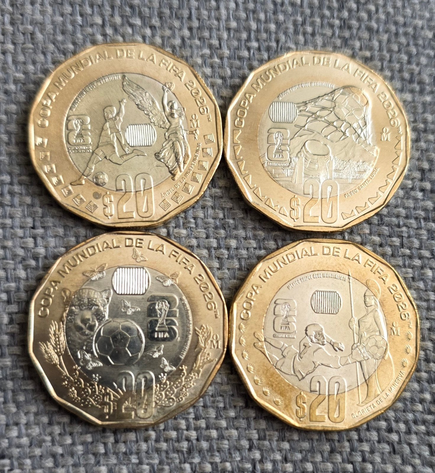 Set van 4 Mexicaanse 20 Pesos FIFA Wereldbeker 2026 munten, Postzegels en Munten, Ophalen of Verzenden, Midden-Amerika, Setje