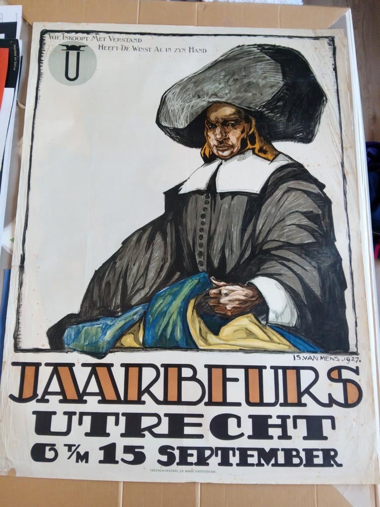 Vintage Jaarbeurs Utrecht Poster 1927 - J. van Mens, Ophalen of Verzenden, A1 t/m A3, Reclame, Rechthoekig Staand