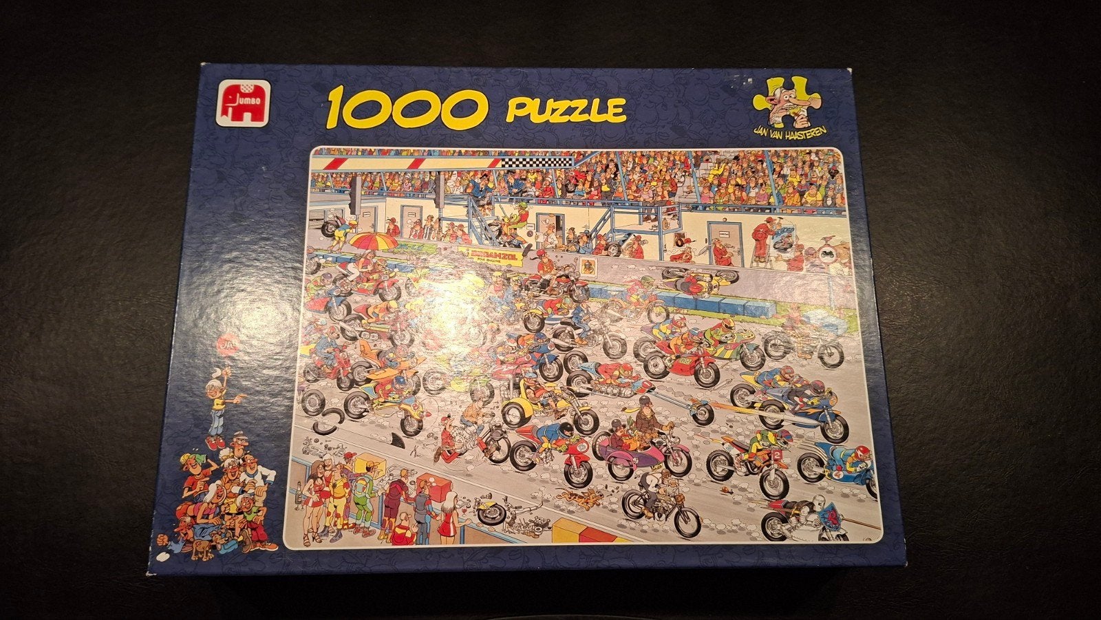 Jan van Haasteren 1000 stukjes - Motorrace legpuzzel, Ophalen of Verzenden, 500 t/m 1500 stukjes, Zo goed als nieuw, Legpuzzel