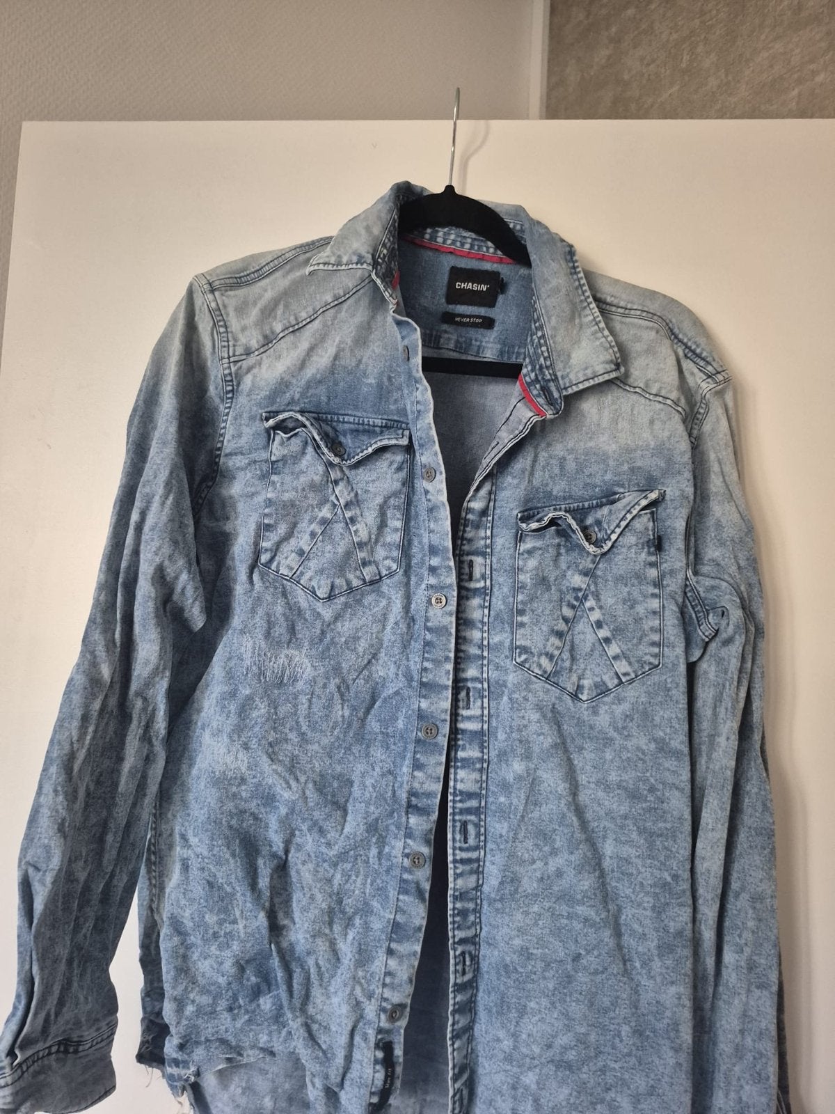 Chasin' spijkeroverhemd maat L, Kleding | Heren, Overhemden, Ophalen of Verzenden, Gedragen, Blauw, Halswijdte 41/42 (L)