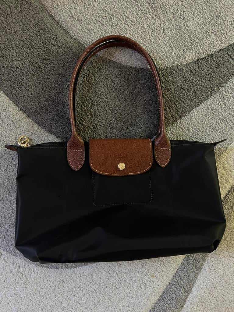 Longchamp middel zwart, Ophalen of Verzenden, Zo goed als nieuw, Zwart, Handtas