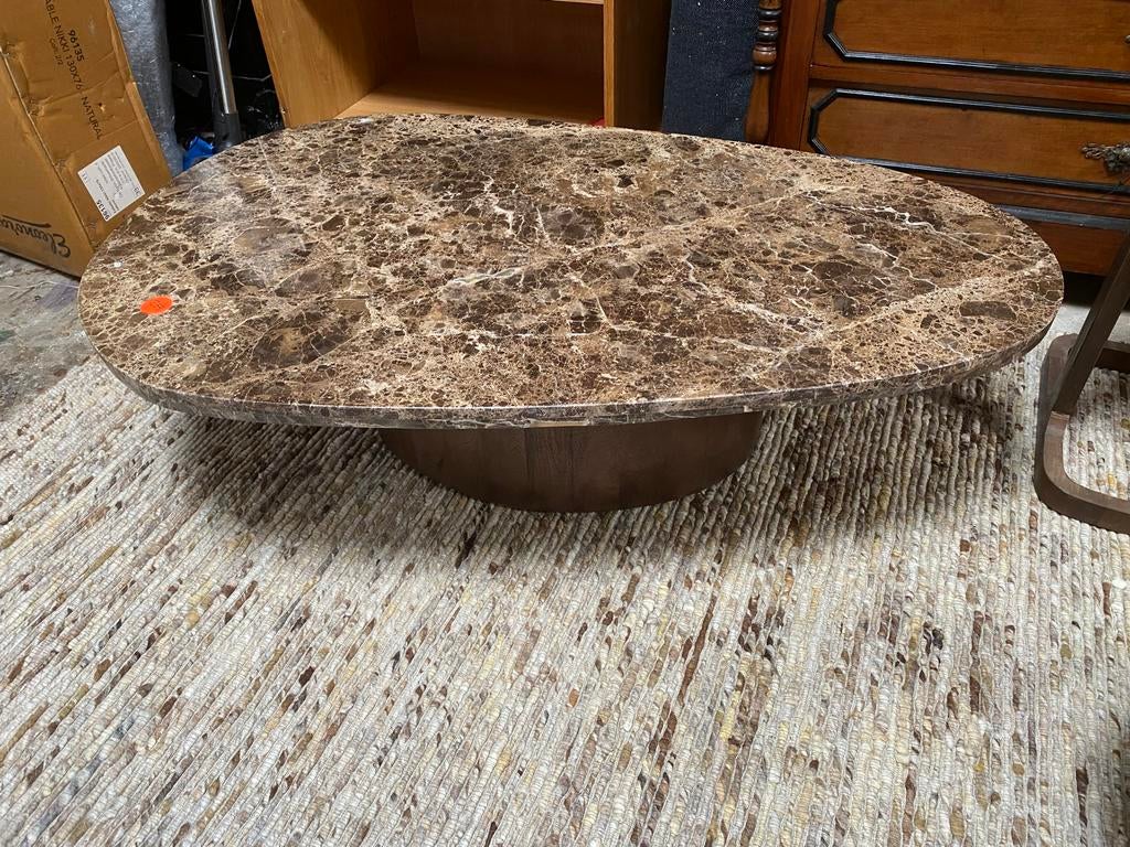 Salontafel Bradley 120x75 bruin echt marmer blad mango poot, Huis en Inrichting, Tafels | Salontafels, Ophalen, Overige materialen