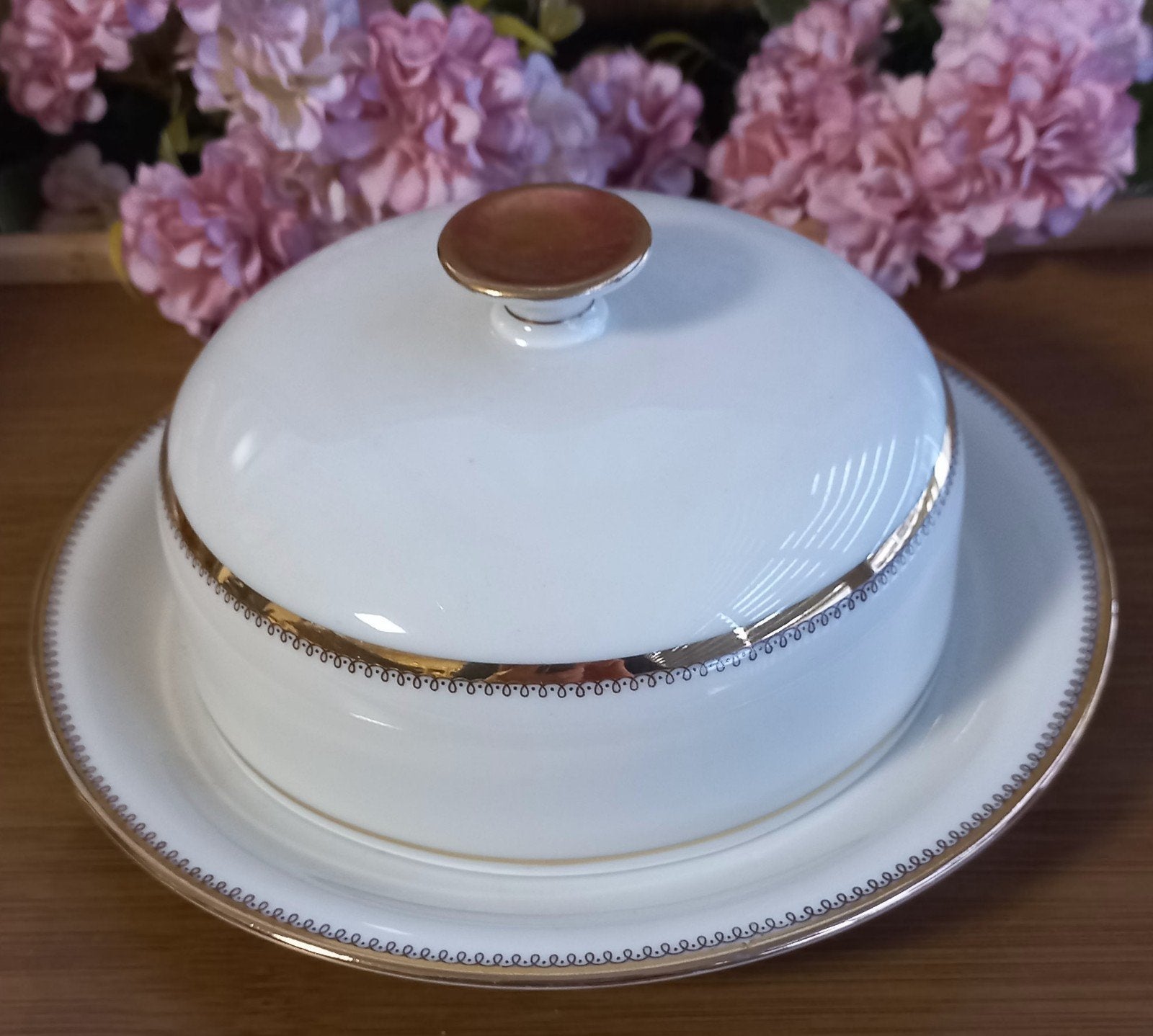 Mooie brocante botervloot, crème, goud, Eschenbach Bavaria, Ophalen of Verzenden