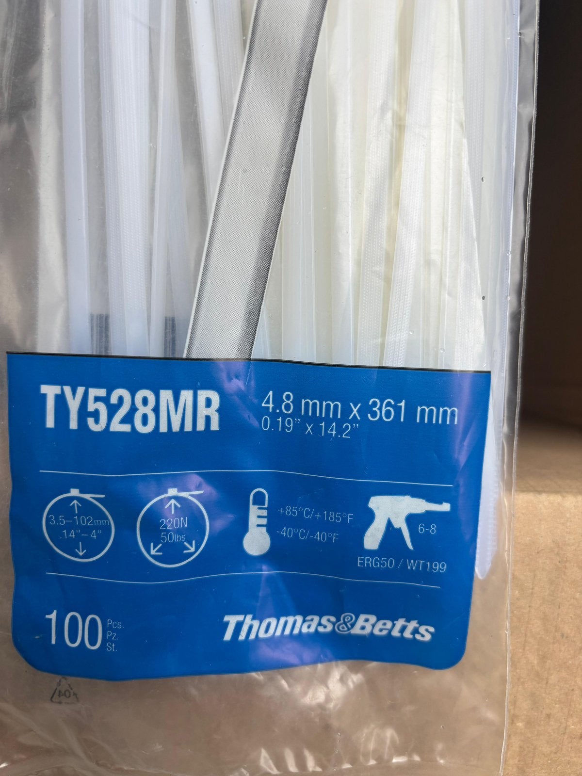 15x Thomas & Betts Ty-Rap kabelbinders TY528MR - 100 per zak, Ophalen of Verzenden, Nieuw