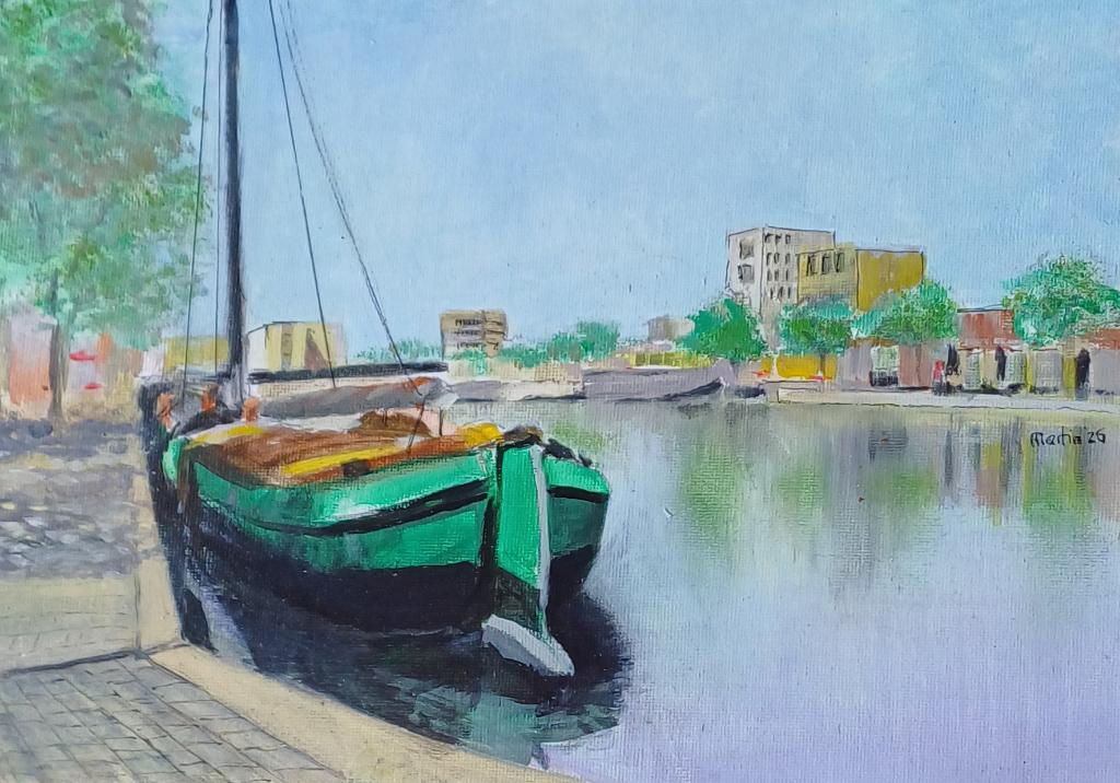 schilderij, stadsgezicht, Antiek en Kunst, Kunst | Schilderijen | Klassiek, Ophalen of Verzenden