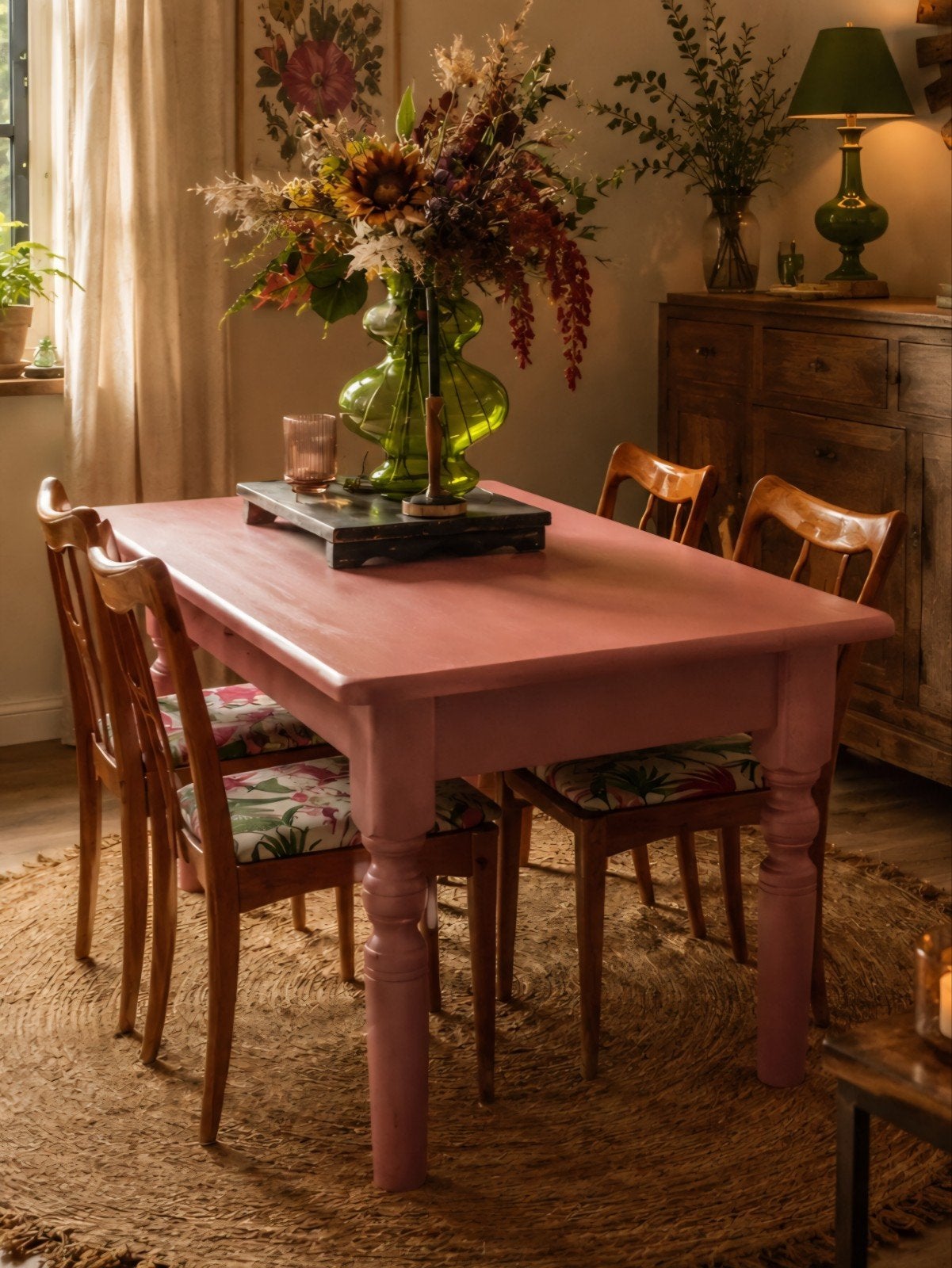 Roze tafel eettafel eethoek met 4 stoelen nieuwe stof!, Huis en Inrichting, Tafels | Eettafels, Ophalen, Rechthoekig, 50 tot 100 cm