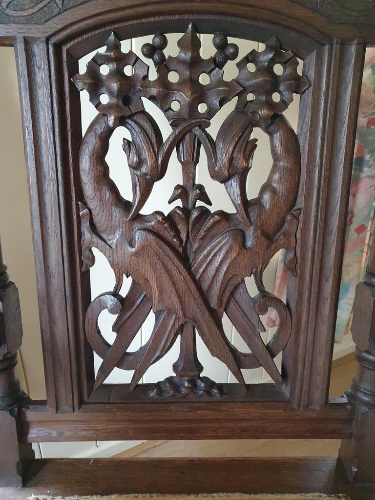 Antieke troon stoel phoenix houtsnijwerk caduceus symbool, Ophalen
